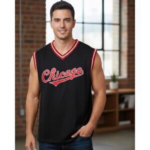 Vintage 90s BOOM Chicago Jersey Tank XXL Black Red Acrylic Retro Bulls Style